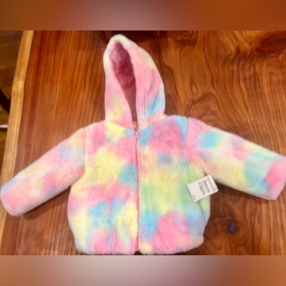New TUCKER + TATE Girl’s Sz 2T Faux Fur Tie Dye Jacket In Pink Multicolor